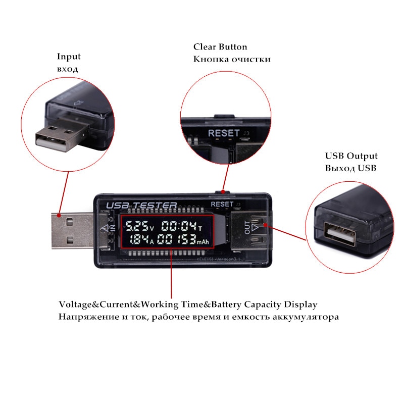 3 trong 1 USB Tester DC Volt kế 4V ~ 20V Volt Meter Bộ sạc Công suất Chỉ thị Thời gian Hiển thị Máy dò Nguồn Pin Di động