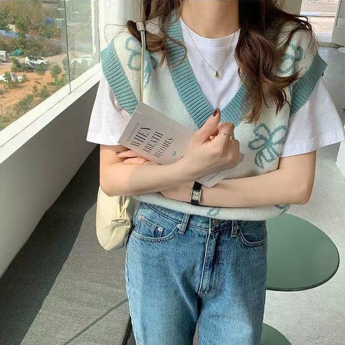 MỚI Áo khoác len cổ chữ v dáng rộng phong cách hàn quốc