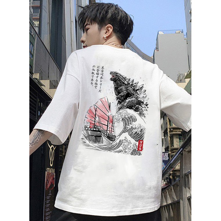 Áo thun tay lỡ nam nữ form rộng quái vật biển vải dày mịn 2021T3149