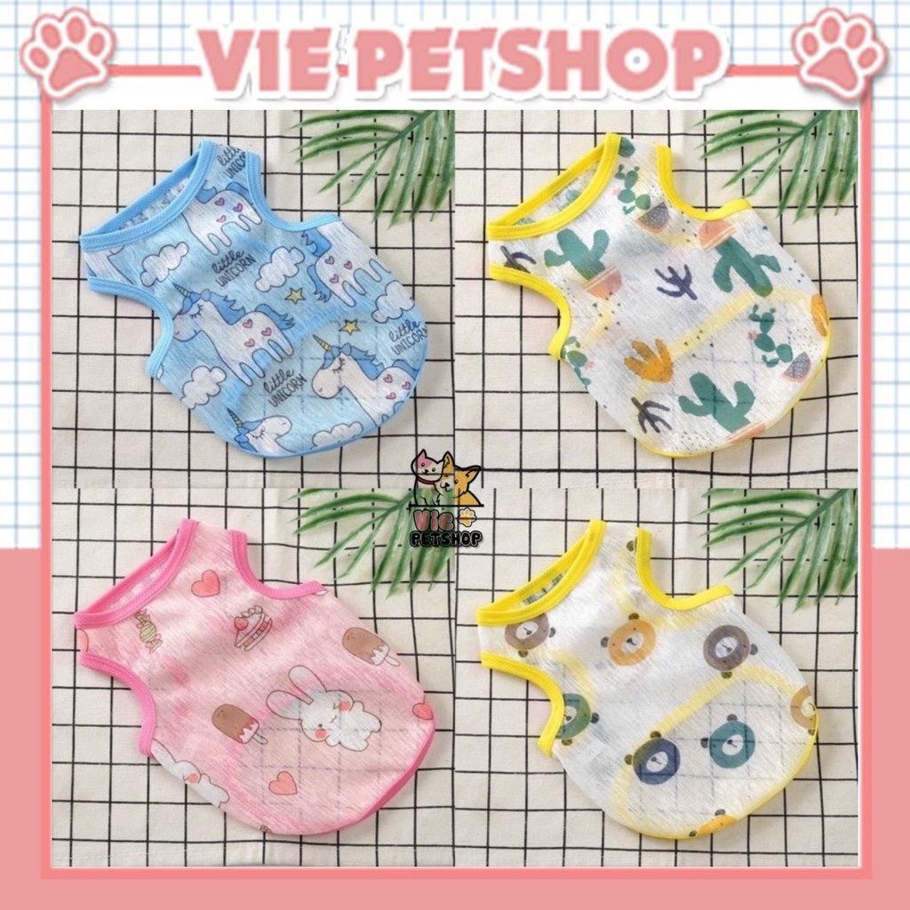 Áo Ba Lỗ Lưới Siêu Mát cho Chó Mèo Họa Tiết Cute | Vie PETSHOP