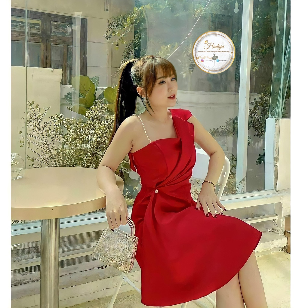 Váy dự tiệc nữ ❣️ đầm xòe lệch vai dây cườm kèm mút ngực sang trọng P01 | BigBuy360 - bigbuy360.vn