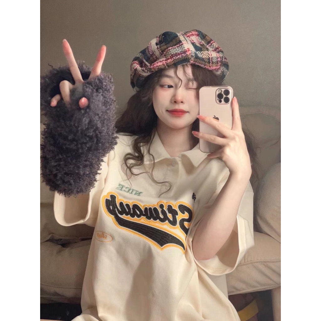 Áo polo Nữ Tay Ngắn Dáng Rộng Phong Cách Harajuku Cá Tính