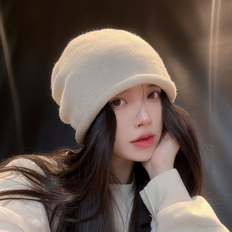 Mũ Len Trùm Đầu Cỡ Lớn Phối Dây Rút Thời Trang Cho Nữ