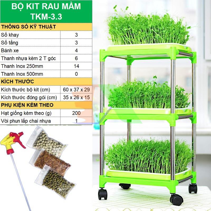 Bộ kit Khay trồng rau mầm thủy canh 2 lớp 2KM, Gồm Khay, Giá đỡ, Vòi xịt, Hạt giống
