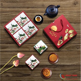Hộp đựng 4 bánh trung thu 125g-150g màu đỏ sen