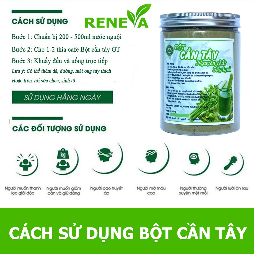 Bột Cần Tây Túi 100gr Bột Cần Tây Sấy Lạnh Giảm Cân Nhanh An Toàn Da Xinh Dáng Đẹp Vạn Người Mê BCT02 RENEVA