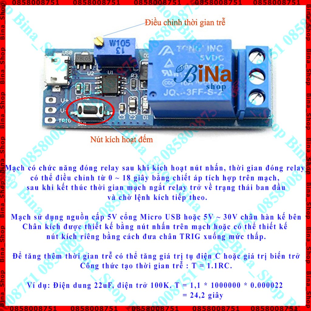 Mạch tạo trễ đóng ngắt theo thời gian 0-17 giây