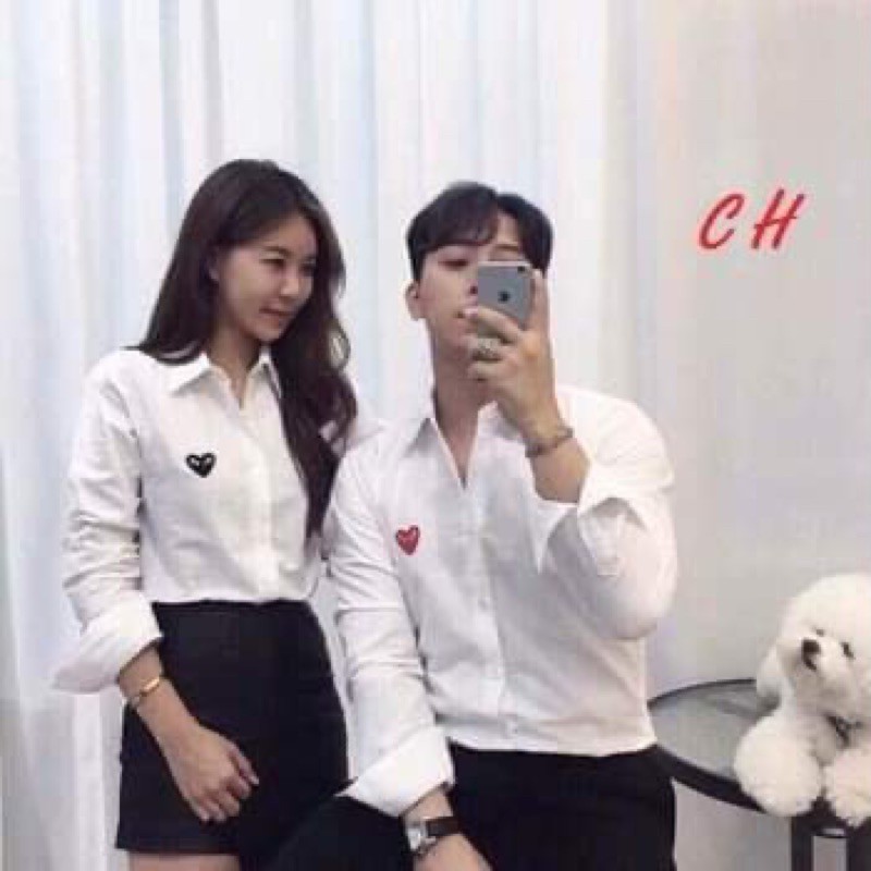 Áo sơmi in tim ngực dài tay THK979