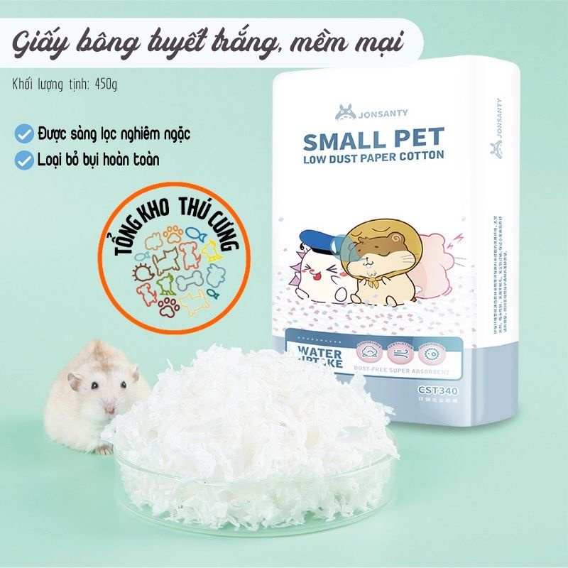 Giấy lót chuồng hamster Jonsanty 450 gram 1LB, Small pet ,chinchilla, winter white, robo, bear, bọ , thú cưng nhỏ