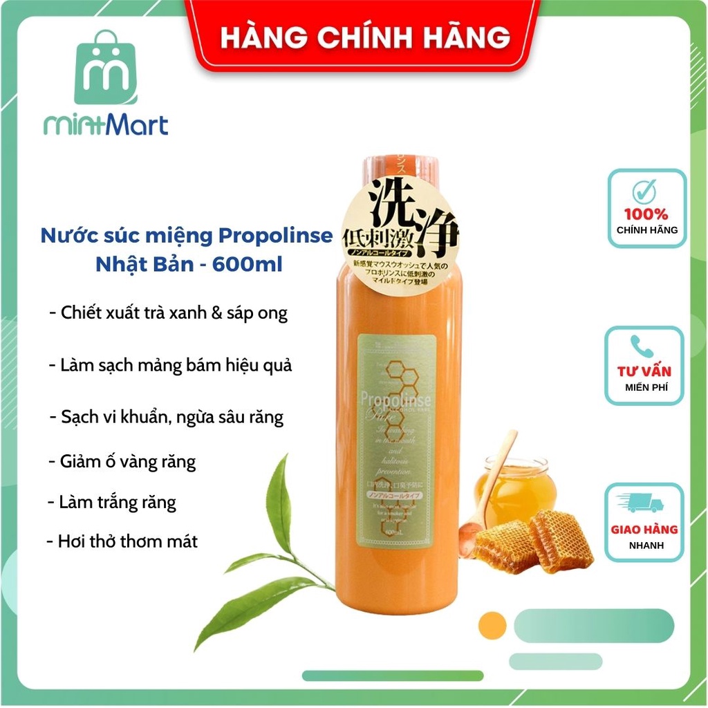 Nước súc miệng PROPOLINSE Nhật Bản diệt khuẩn, giữ hơi thở thơm mát, làm trắng răng 600ml