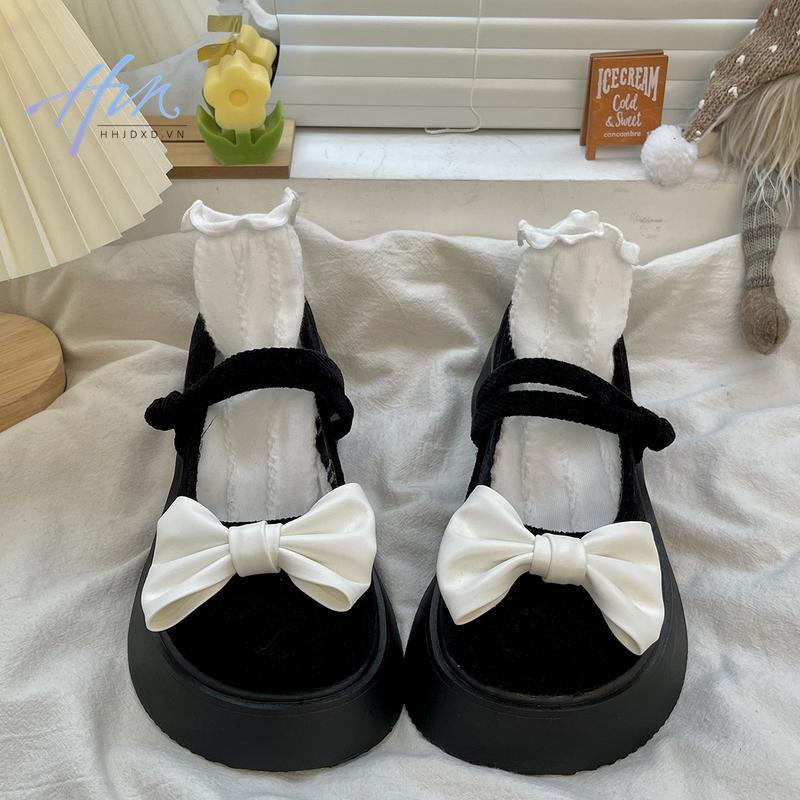 Giày Mary Jane Đế Dày Đính Nơ Bằng Da Phong Cách Nhật Bản Thời Trang Mùa Hè 2022