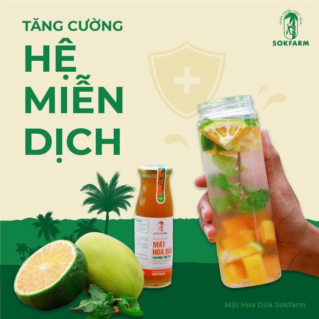 Mật hoa dừa Sokfarm Trà Vinh - Chai 700g Sản phẩm thuần chay, có chỉ số đường huyết thấp, tăng sức đề kháng