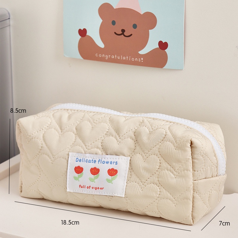 Túi Đựng Bút, Mỹ Phẩm Vải Chần Bông Trái Tim Tulip kiểu Hàn Quốc dễ thương Lynx Home