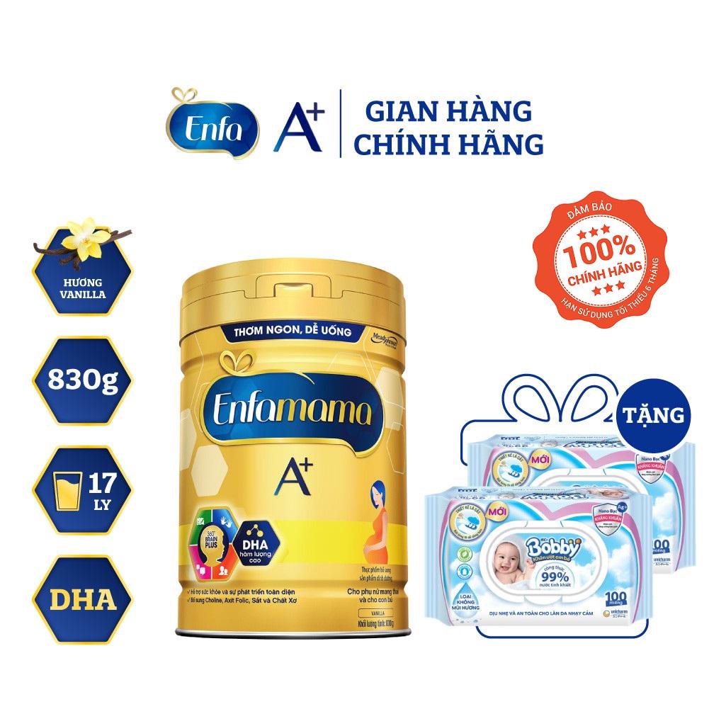 [Tặng Bộ 2 Khăn Giấy Ướt Bobby] - Sữa Bầu Enfamama A+ 830G Hương Vanilla