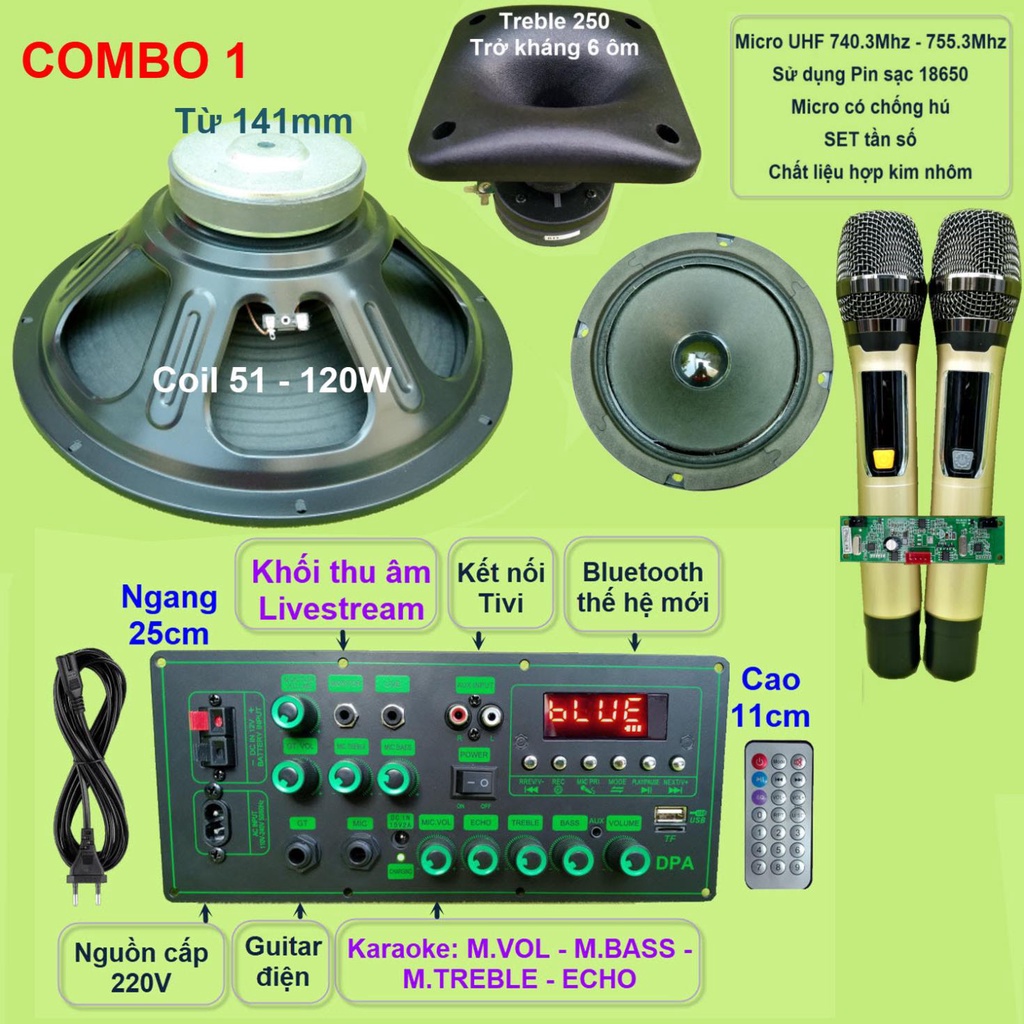 Mạch loa kéo 4 tấc đơn MD9840 150 thu âm LIVESTREAM - DSP lập trình chống hú, chỉnh Bass Treble Micro