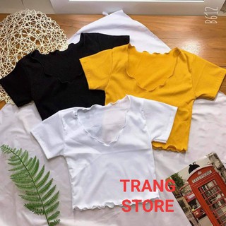 áo croptop cuốn biên cổ tim