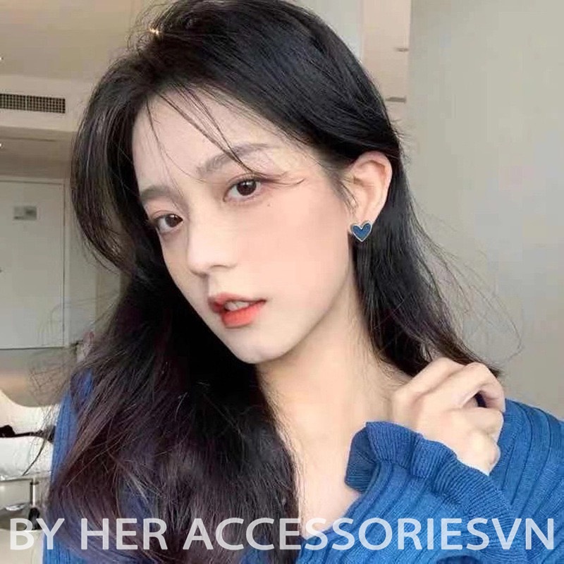 Bông tai trái tim chuôi bạc 925 khảm đá sà cừ xinh xắn Her Accessories H85