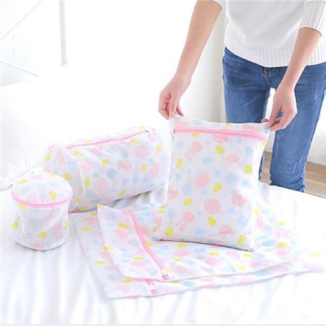 Bộ Sét 5 Túi Lưới Giặt Phân Loại Quần Áo ( họa tiết hoa )