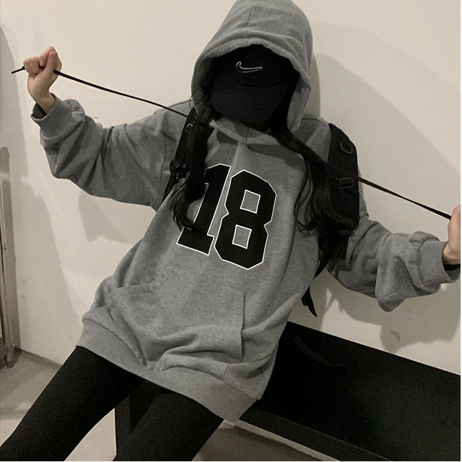COZOK Áo Hoodie Tay Dài Form Rộng In Họa Tiết Phong Cách retro