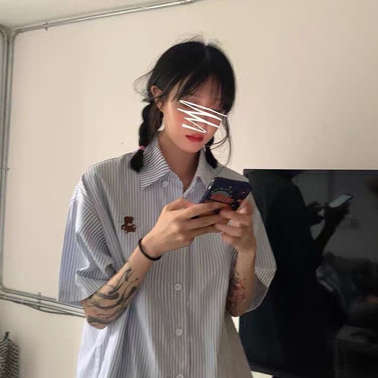 Áo sơ mi COZOK kẻ sọc tay ngắn dáng rộng thời trang