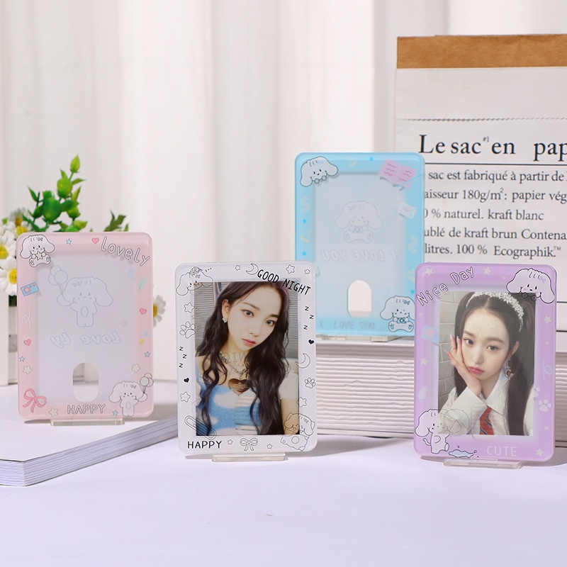 Peach Cute puppy card photo card cover display rack Can put desktop protective card cover