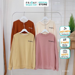 Áo nỉ Friday áo nỉ cho nữ cổ tròn dài tay chất nỉ tăm chữ ngực Seraphic