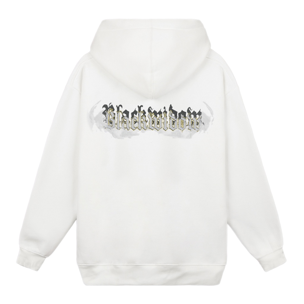 Áo Hoodie Black Widow Màu Trắng Trơn Unisex Chất Liệu Nỉ Bông Cotton Dày Dặn Form Rộng Thoải Mái Phong Cách Đơn Giản
