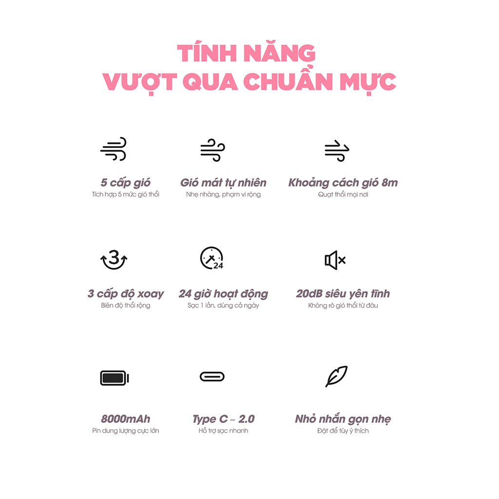 Quạt mini để bàn  tích điện  tự động xoay chính hãng Jisulife, pin 8000 mAh, chỉnh cao thấp tùy ý, bảo hành 12 th | BigBuy360 - bigbuy360.vn