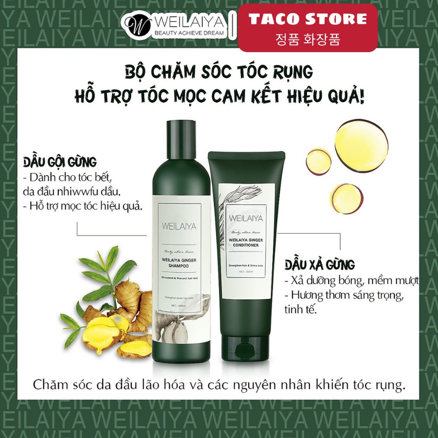Dầu Gội Gừng Xanh Hà Thủ Ô WEILAIYA Ngăn Rụng Tóc Kích Mọc Tóc 400ml