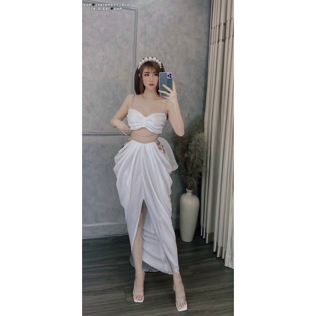 Set áo nơ + chân váy Hi Lạp