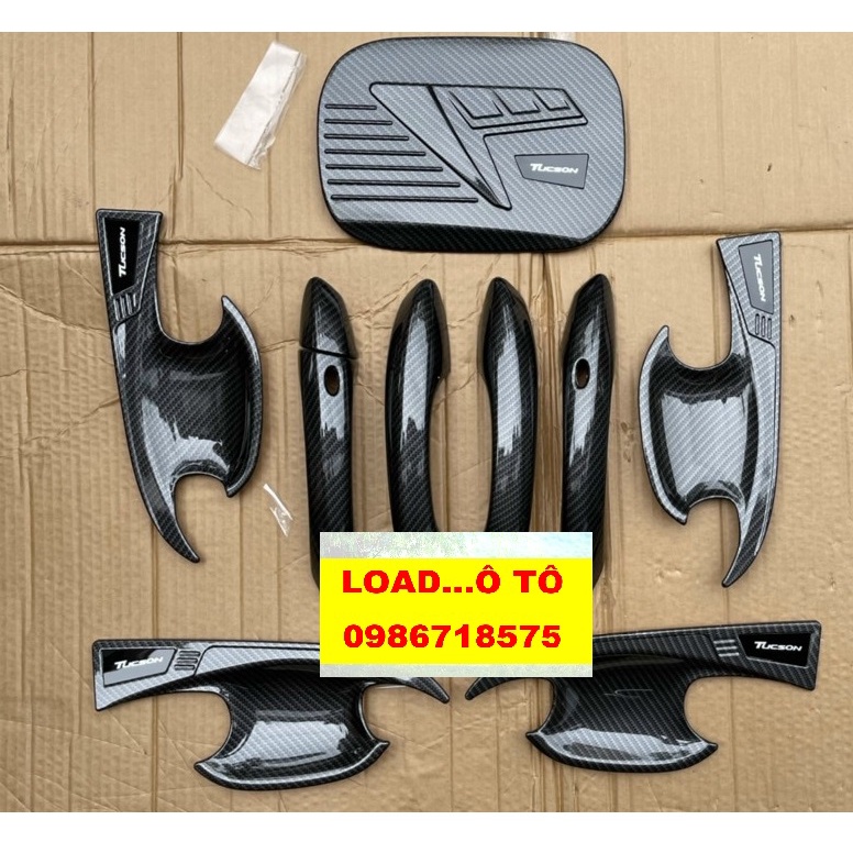Ốp Tay Nắm, Hõm Cửa, Nắp Xăng Xe Huyndai Tucson 2022-23 Mẫu Vân Carbon Cao Cấp