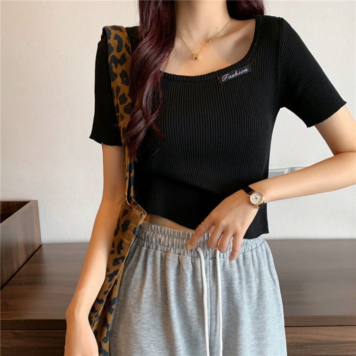 Áo BH Dệt Kim Cổ Vuông Dáng Ngắn Thời Trang Cho Nữ