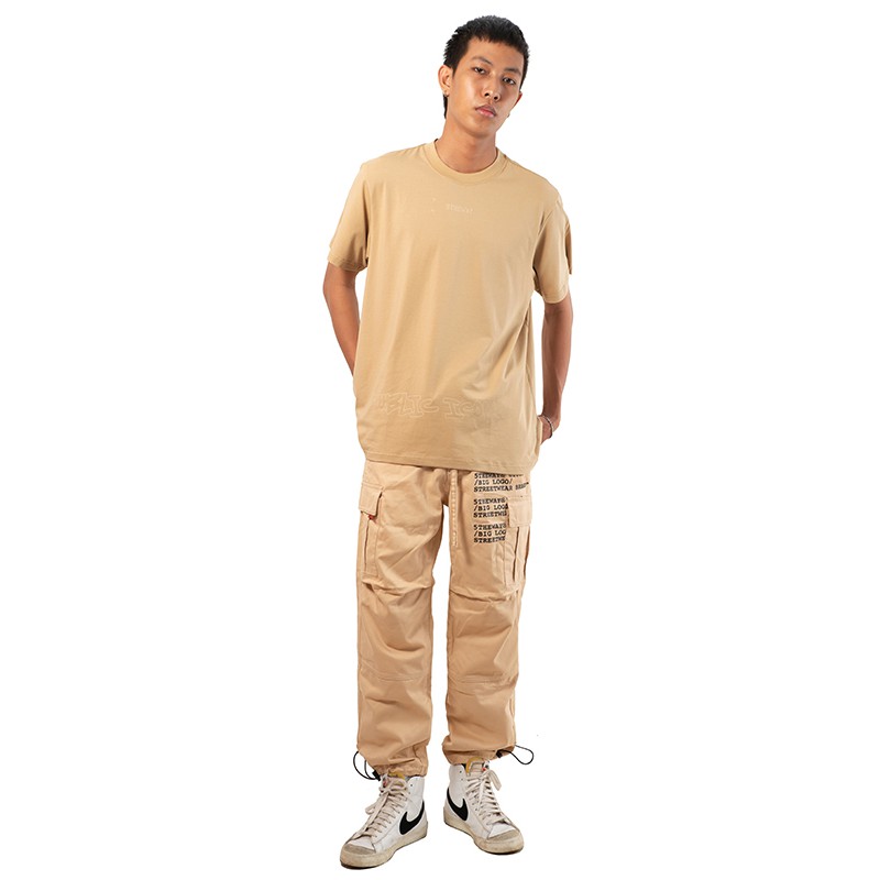 5THEWAY® /public icon/ BIG LOGO SQUARE TEE™ in WARMSAND aka Áo Thun Tay Ngắn Nâu Nhạt