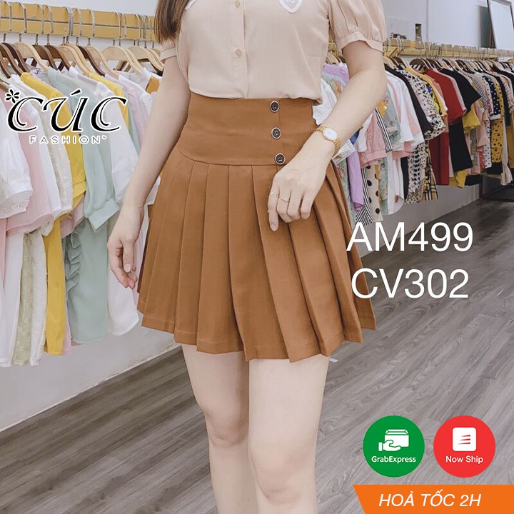 Chân váy đầm chữ A cao cấp công sở nữ dáng dài Cúc Fashion CV302 cv xòe 3 cúc ngắn