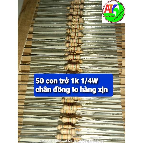 50 điện trở 120R 150R 180R 220R 270R 330R 390R 470R 560R 680R 750R 820R 910R 1K 1/4W 5% hàng xịn