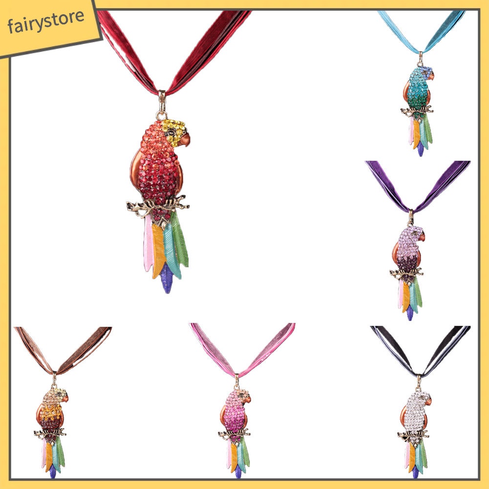 Dây chuyền ruy băng hình chim vẹt đa sắc phong cách Bohemia