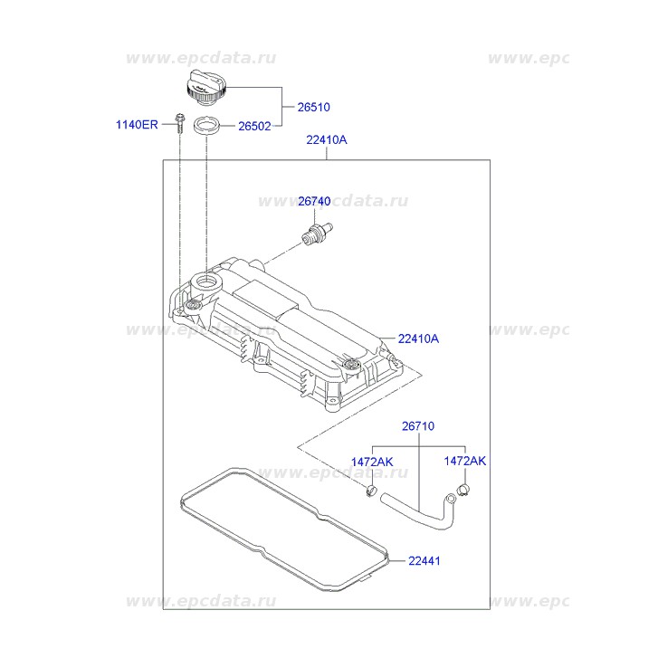 Gioăng nắp dàn cò (dàn cam) Kia Morning 2004-2011 chưa lên đời đèn hậu dấu phẩy, Hyundai Getz 2244102230 2244102400