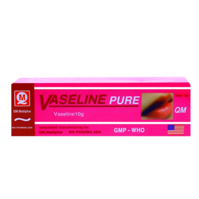 Vaseline Pure 10g QM - Làm mềm mịn da và các vết chai sần. Phòng chống nứt môi, nứt nẻ da chân, tay