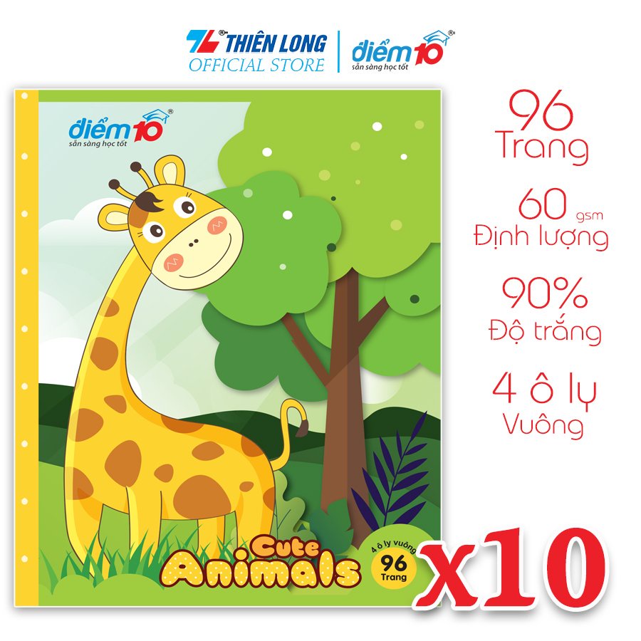 Combo 10 cuốn Tập học sinh 96 trang 4 ô ly vuông 60 gsm Điểm 10 TP-NB028
