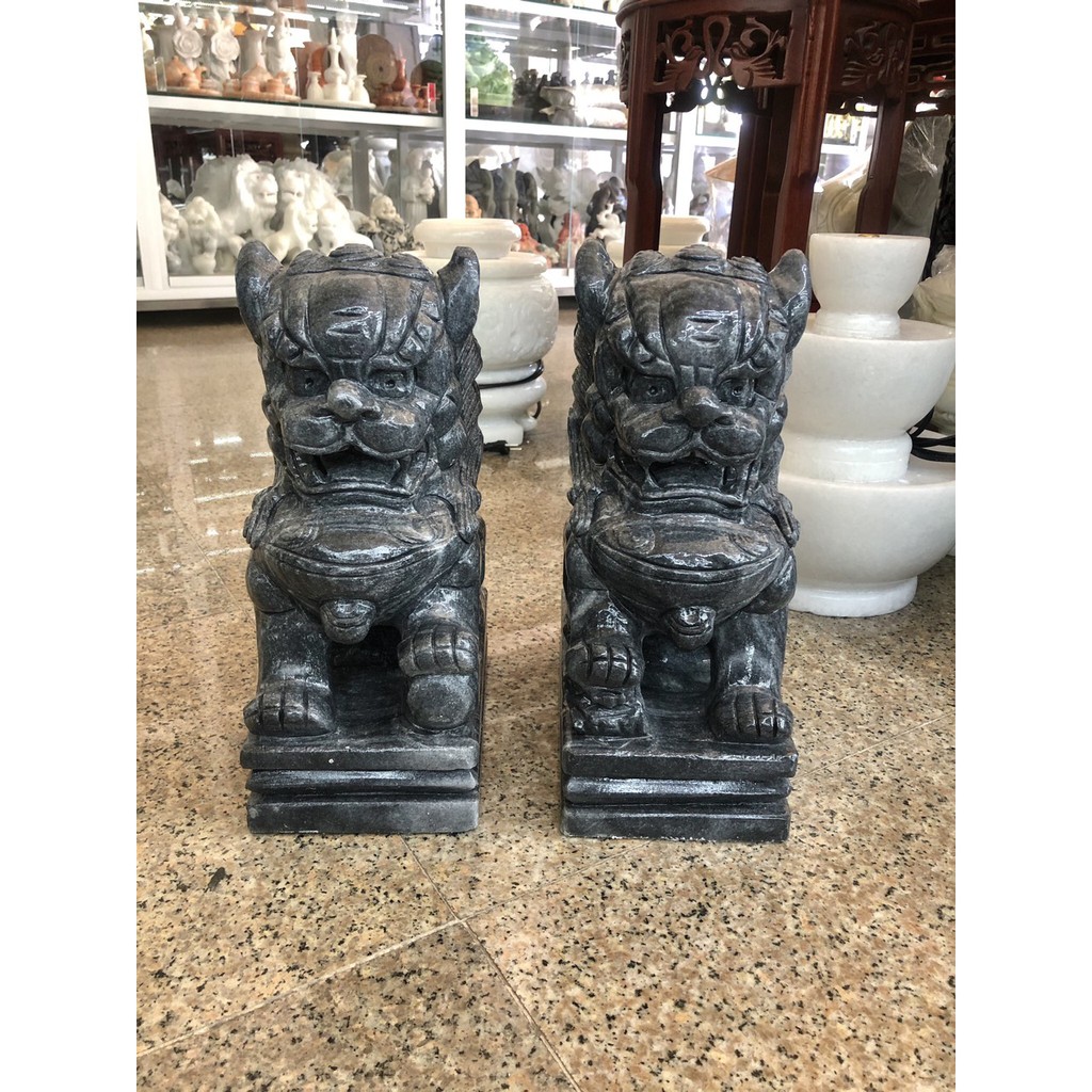 Cặp tượng Kỳ Lân phong thủy đá vân đen - Cao 30cm