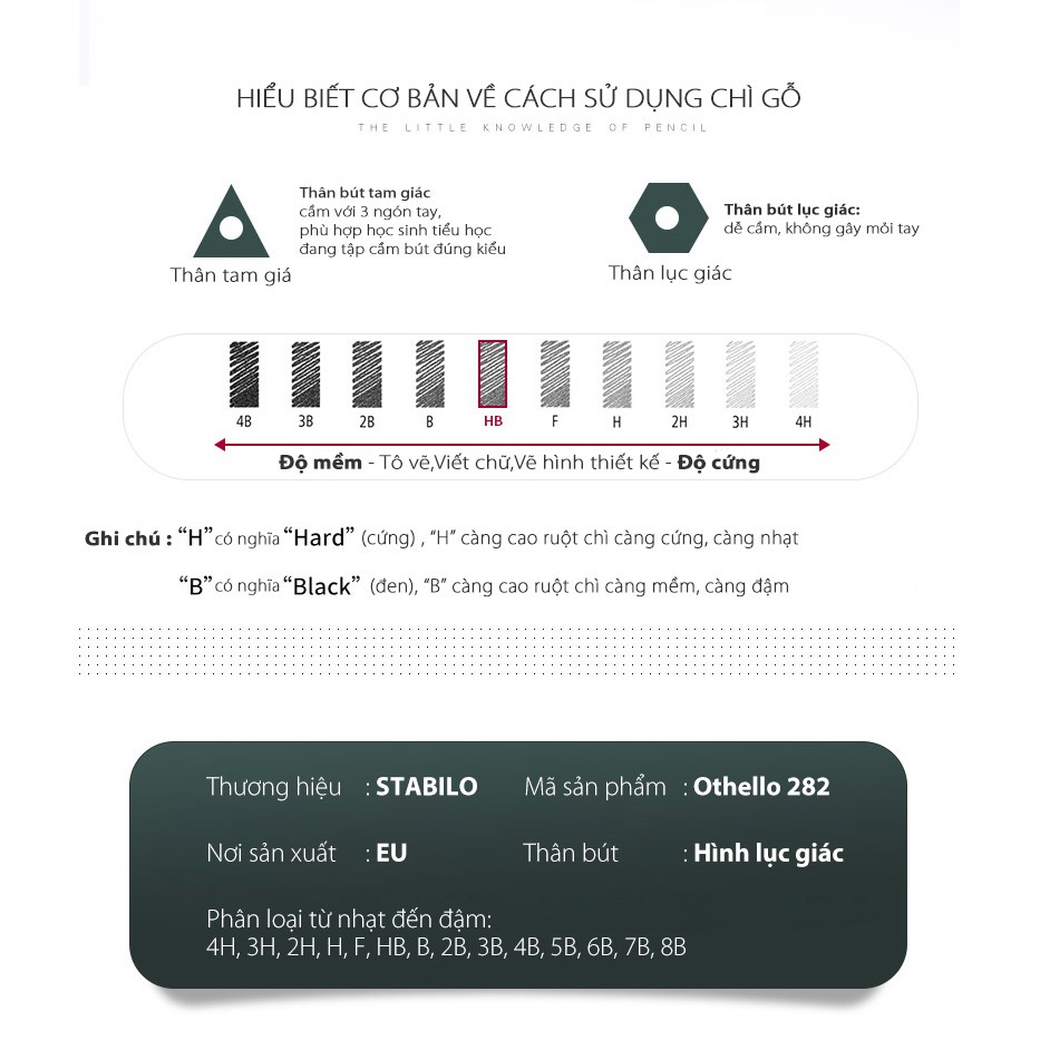 Combo 14 cây bút chì gỗ phác thảo STABILO Othello 282 thân sọc trắng xanh (PC282-C14)