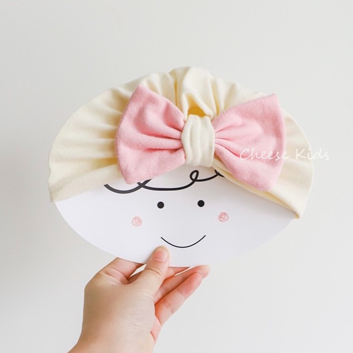 Mũ turban cotton kèm nơ bản to cho bé gái 0-12M (Nhiều mẫu + ảnh thật)