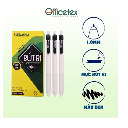 Hộp 12 Cây Bút Bi Mực Đen - OT-BP0018BL - Officetex - 8935276454603