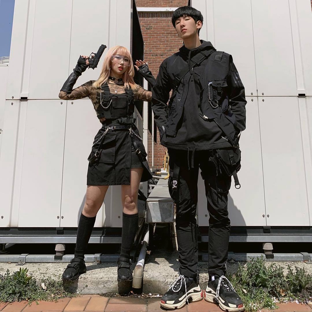 Túi đeo trước ngực bao tử fanny bag túi hộp nam nữ unisex màu đen đi quẩy rave cá tính street style