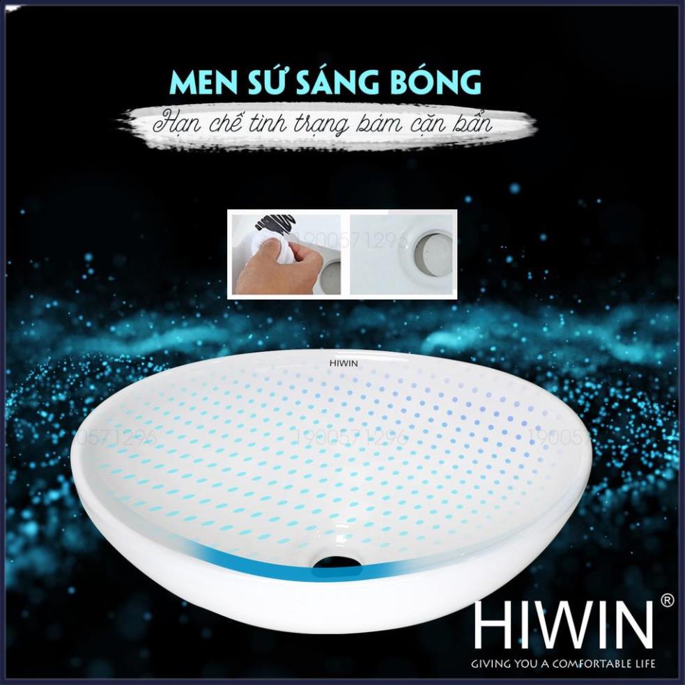 Chậu rửa mặt lavabo sứ cao cấp đặt bàn màu trắng dáng elip độc đáo HIWIN LP-8020