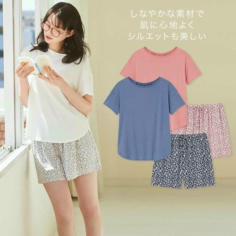 Đồ bộ nữ , Bộ mặc nhà áo cotton quần đùi hoa nhí cho nữ