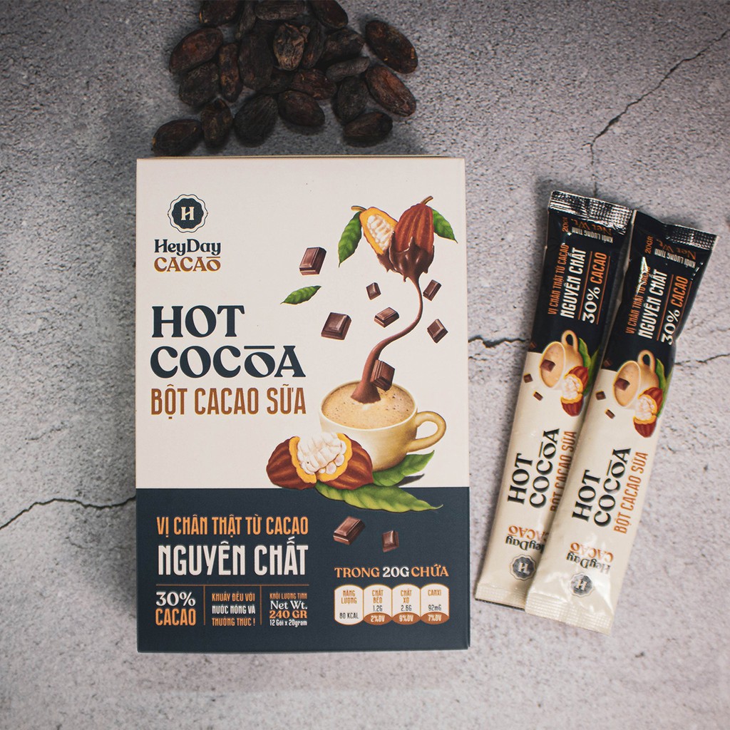 Bột Cacao Sữa Heyday - Đậm vị chân thật từ cacao nguyên chất - Combo 4 gói tiện lợi 20g