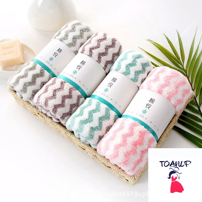 Khăn mặt lông cừu xuất Hàn 30x50cm Vân Kẻ Sọc