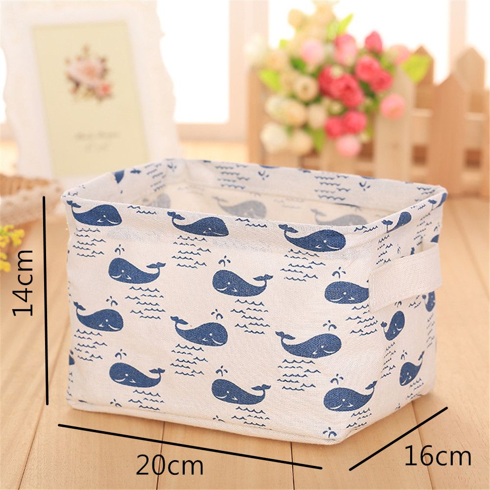 Giỏ đựng đồ vải lanh cotton họa tiết hoạt hình đáng yêu có quai xách đa năng