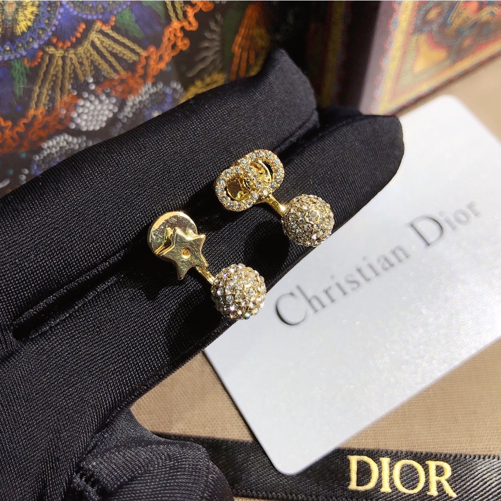 Khuyên Tai Dior Đính Quả Cầu Chữ Kim Cương Thời Trang Cho Nữ